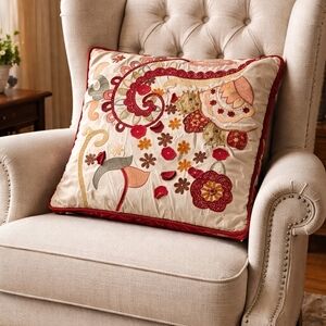 Embroidered Holiday Throw Pillow -‎ Multicolor